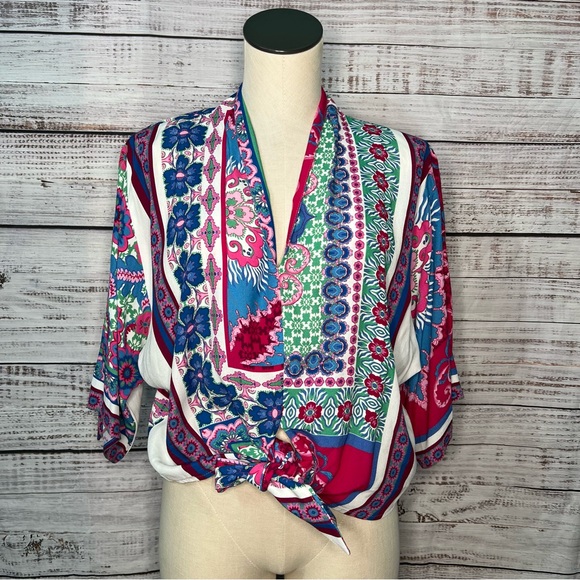 Fifteen Twenty Daria Blouse Print Medium Vibrant Floral Paisley Flowy Top - Picture 2 of 11